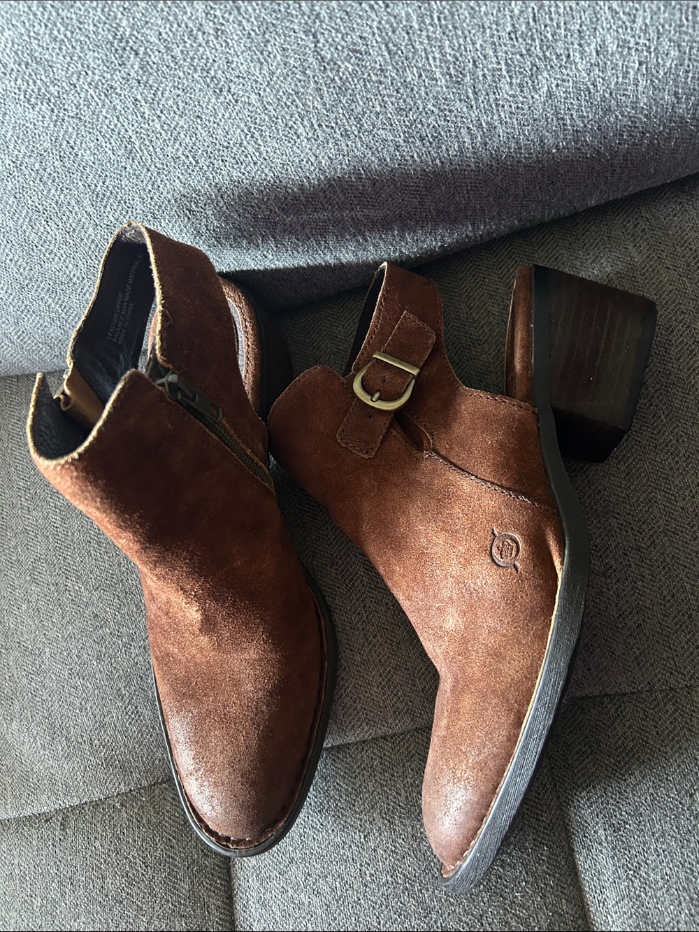 Born Margrit Suede Leather Slingback Open Heel Ankle Bootie Brown Size 8.5
